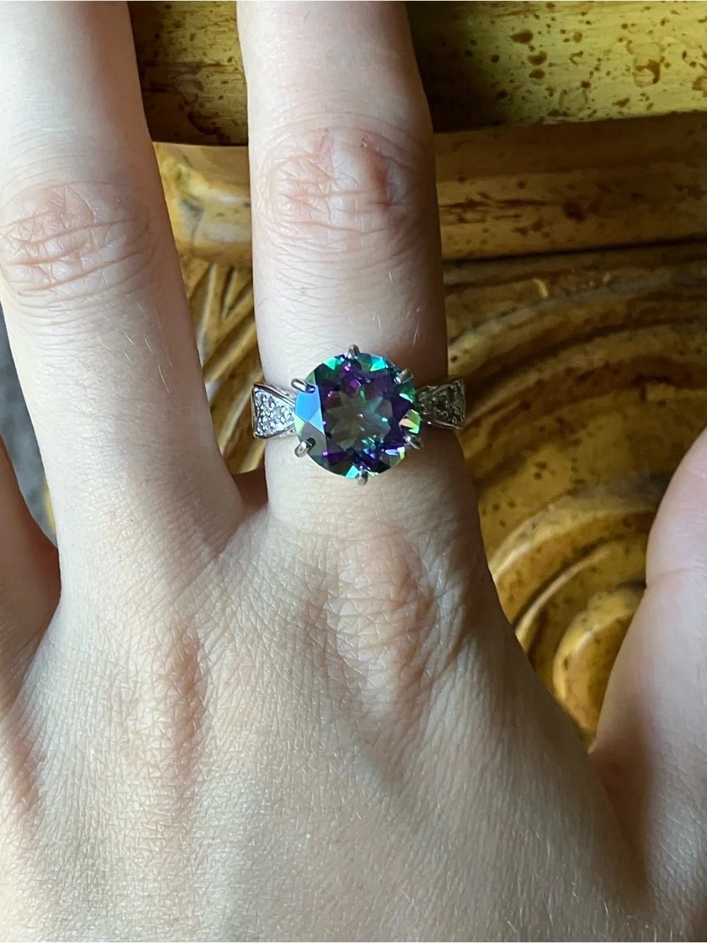 Mystic Quartz White Topaz Ring Size 9